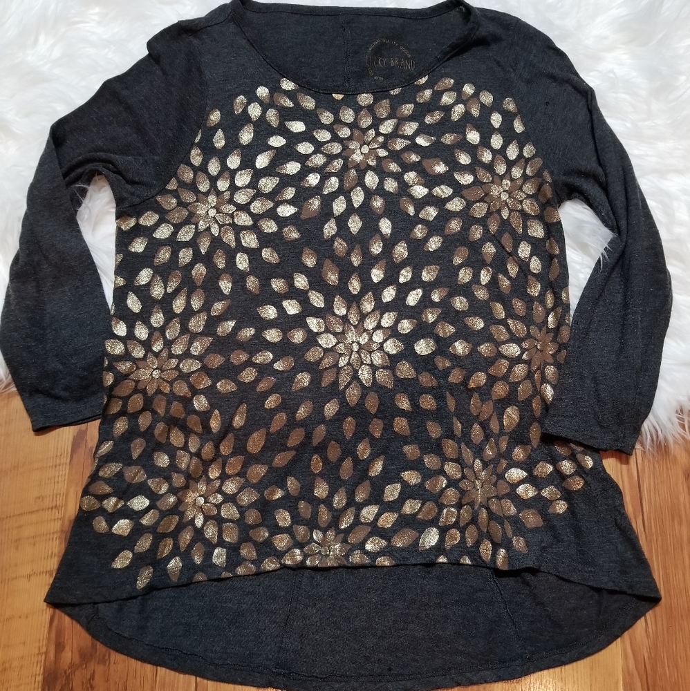 Lucky Brand Black and Gold Floral Blouse